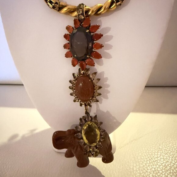 VINTAGE IRADJ MOINI ELEPANT PENDANT NECKLACE BROOCH CARNELIAN SMOKY QUARTZ - Picture 2 of 8